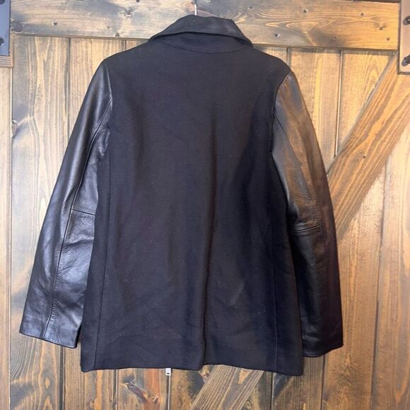 GAP Moto Mixed Media Black Leather Sleeved Jacket - Picture 2 of 4